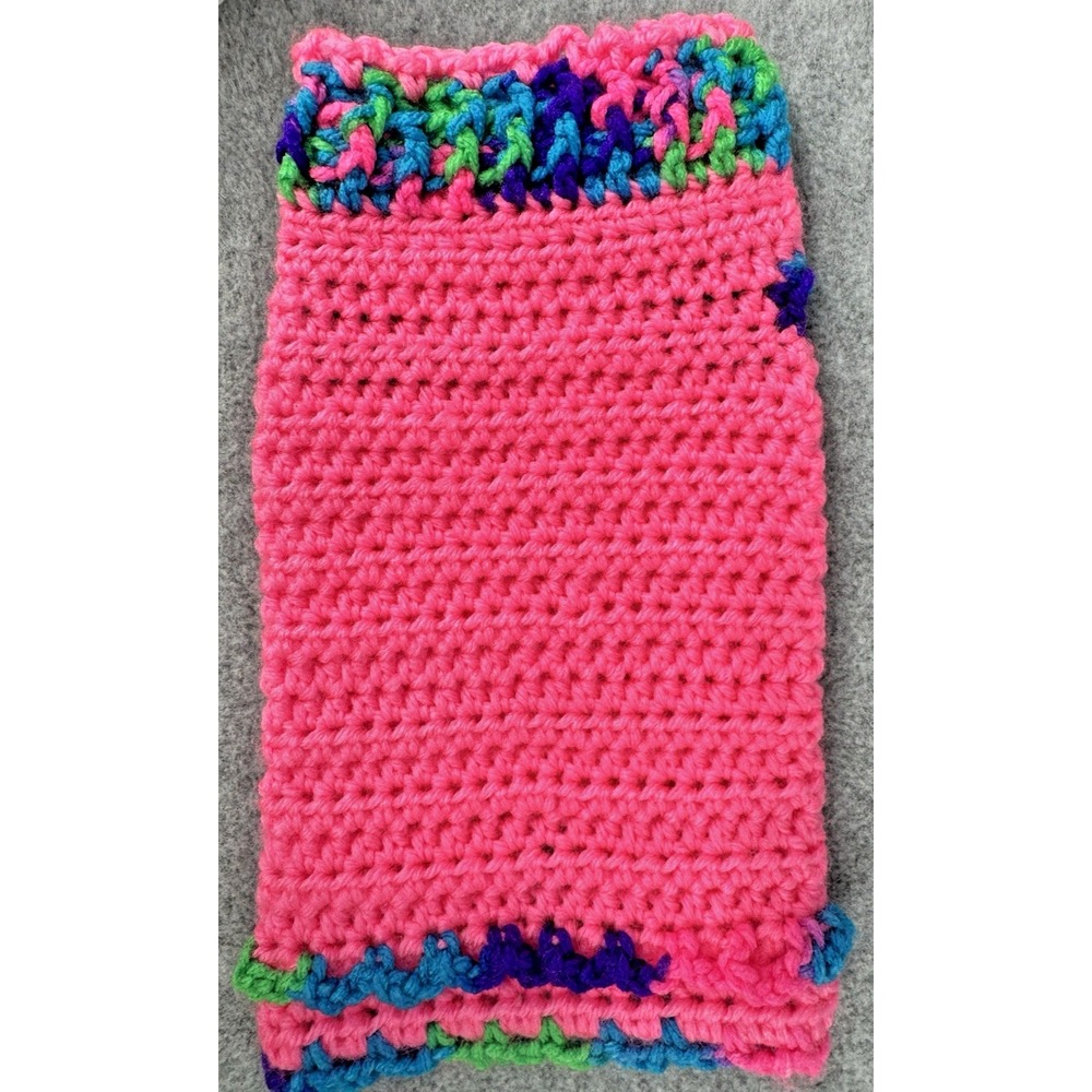 Extra Small Dog Sweater Crochet Hot Pink Variegated Trim Handmade Crocheted